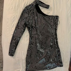 Revolve 1 shoulder Black Metallic Dress